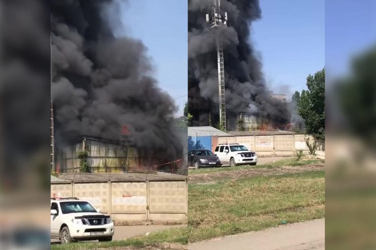 Крупный пожар на складах около ТЭЦ в Краснодаре