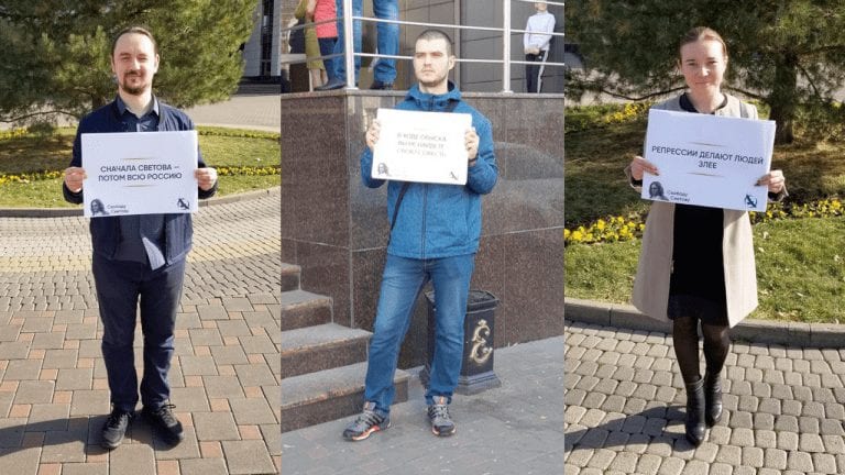 В Краснодаре прошла серия одиночных пикетов в поддержку политика Михаила Светова